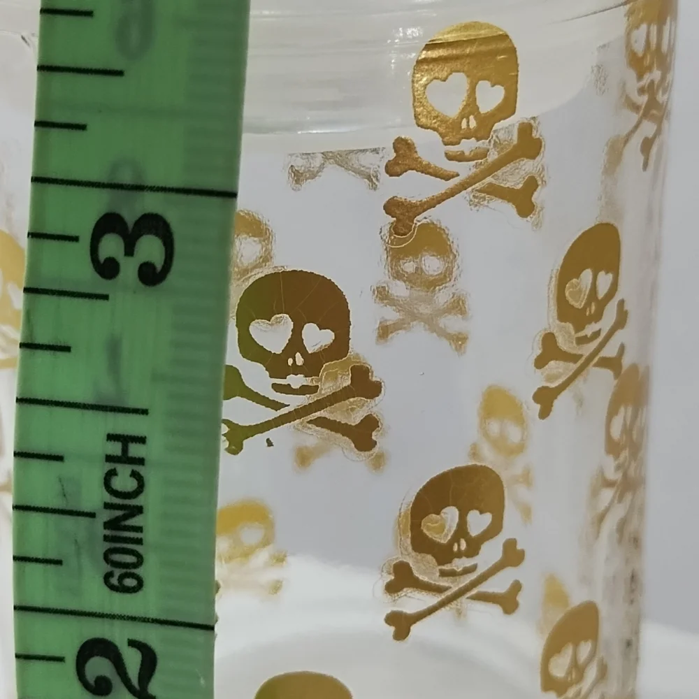 Vintage Gold Skull Cross Bone Glass Jar Poison Barware Stash Container with Top